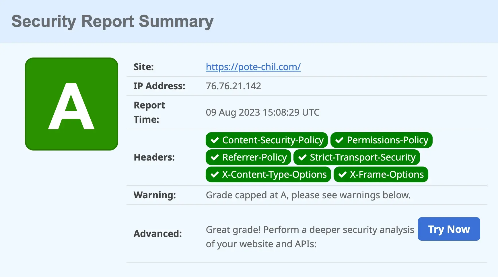 Security HeadersのスコアがAに上昇した