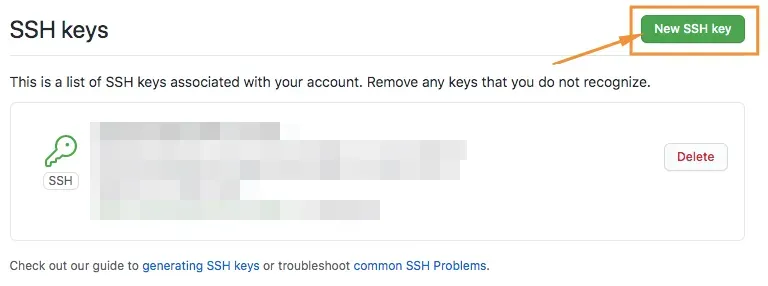 「New SSH key」をクリック