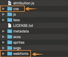 cssとwebfontsという2つのディレクトリ