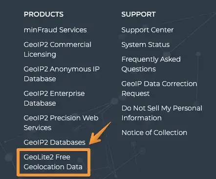 「GeoLite2 Free Geolocation Data」をクリックする